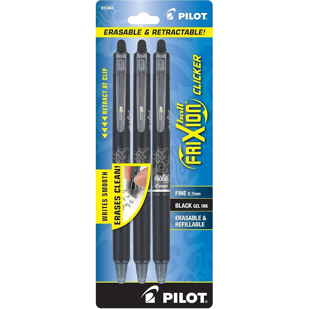 PILOT FriXion Clicker Erasable, Refillable & Retractable Gel Ink Pens, Fine Point, Black Ink, 3-P... | Amazon (US)