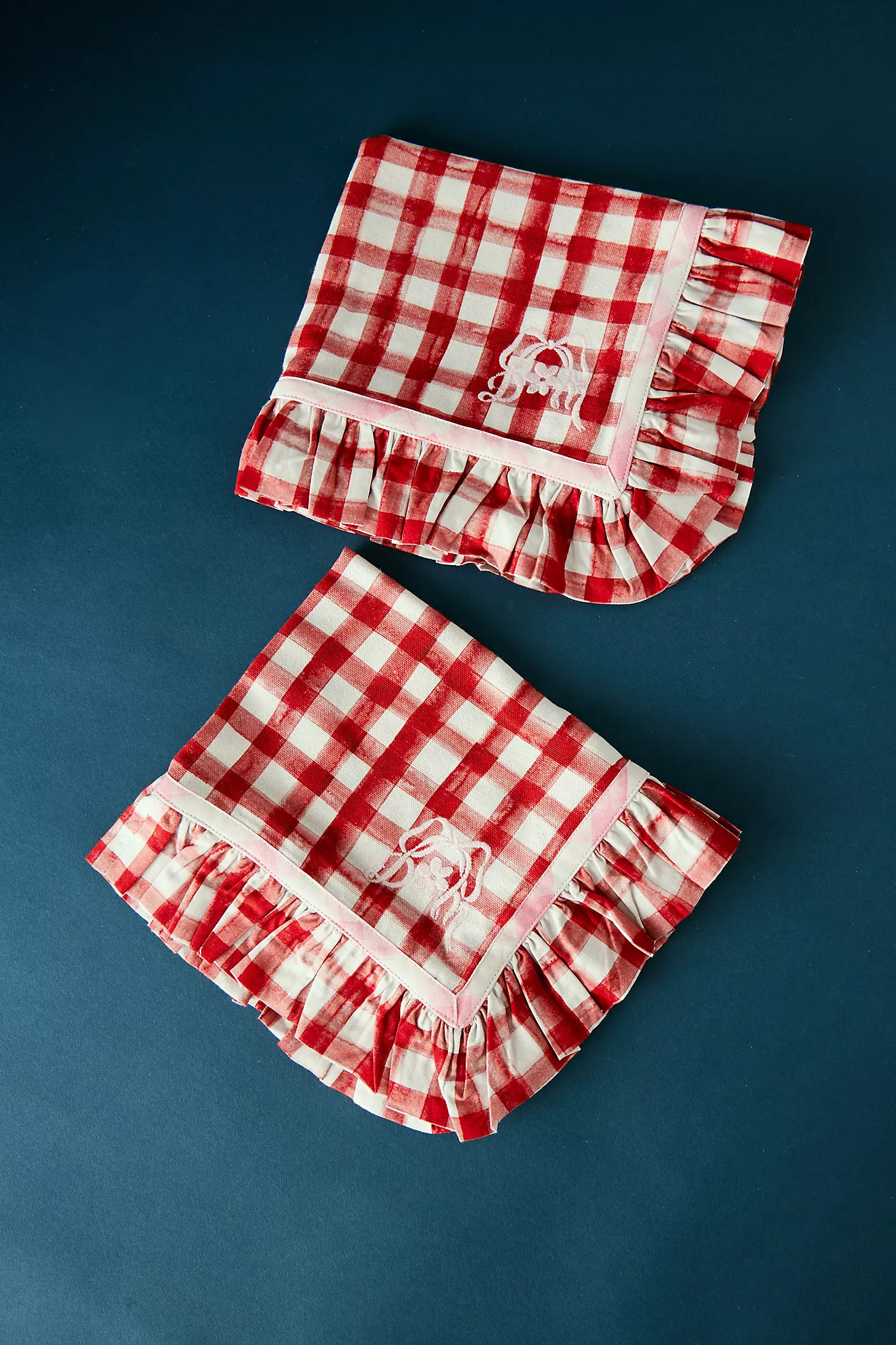 Damson Madder Gingham Ruffle Placemats, Set of 2 | Anthropologie (UK)