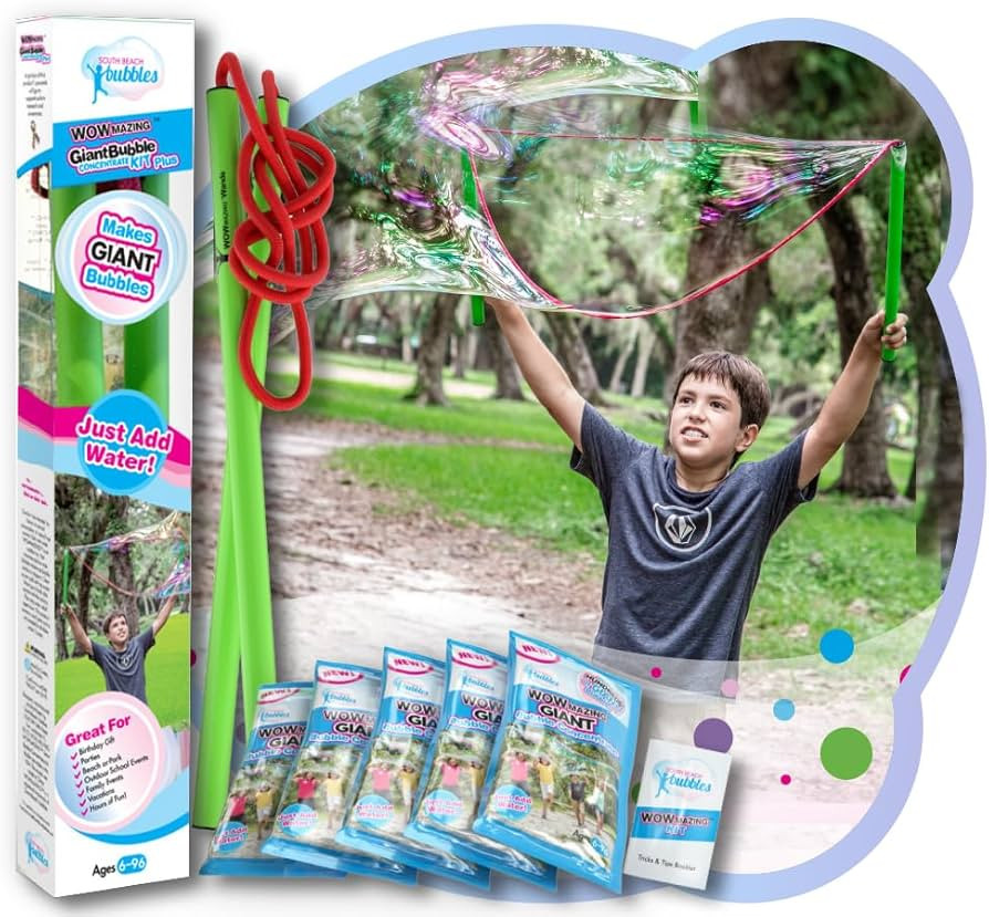 WOWMAZING Giant Bubbles Kit Plus – Big Bubbles for Kids with a Large Bubble Wand and Bubble Mix... | Amazon (US)