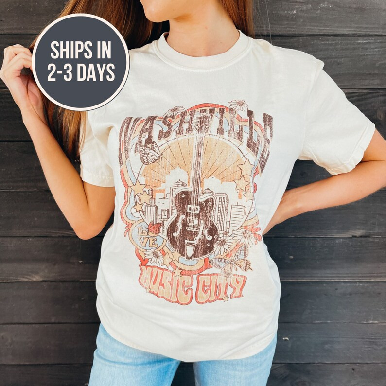 Nashville Music City Country Guitar T Shirt for Women Vintage - Etsy | Etsy (US)