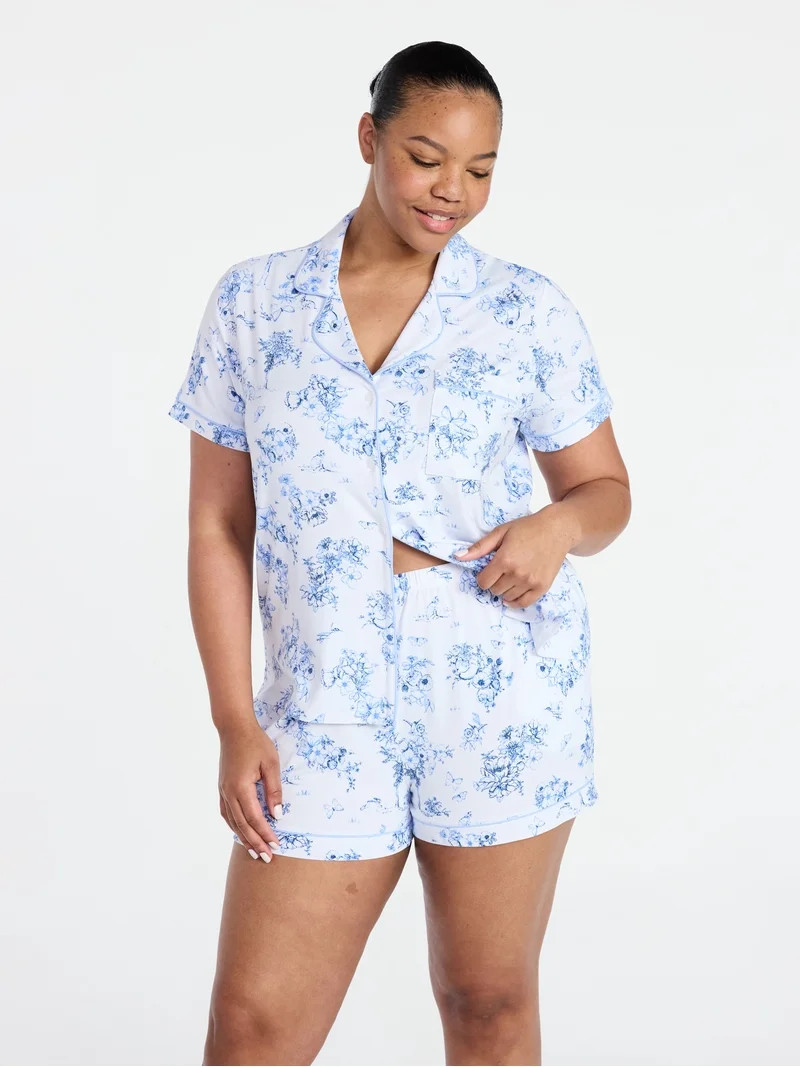 Joyspun Women's Dreamy Soft Collection Notch Collar Top and Shorts Pajama Set, 2-Piece, Sizes XS-... | Walmart (US)