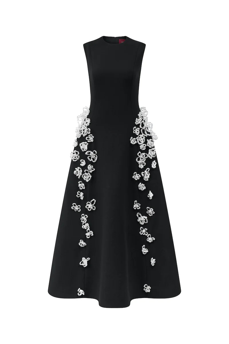 SLEEVELESS POLY CREPE MIDI FLARED DRESS | L'SCARLETT | CULT MIA | CULT MIA UK LTD