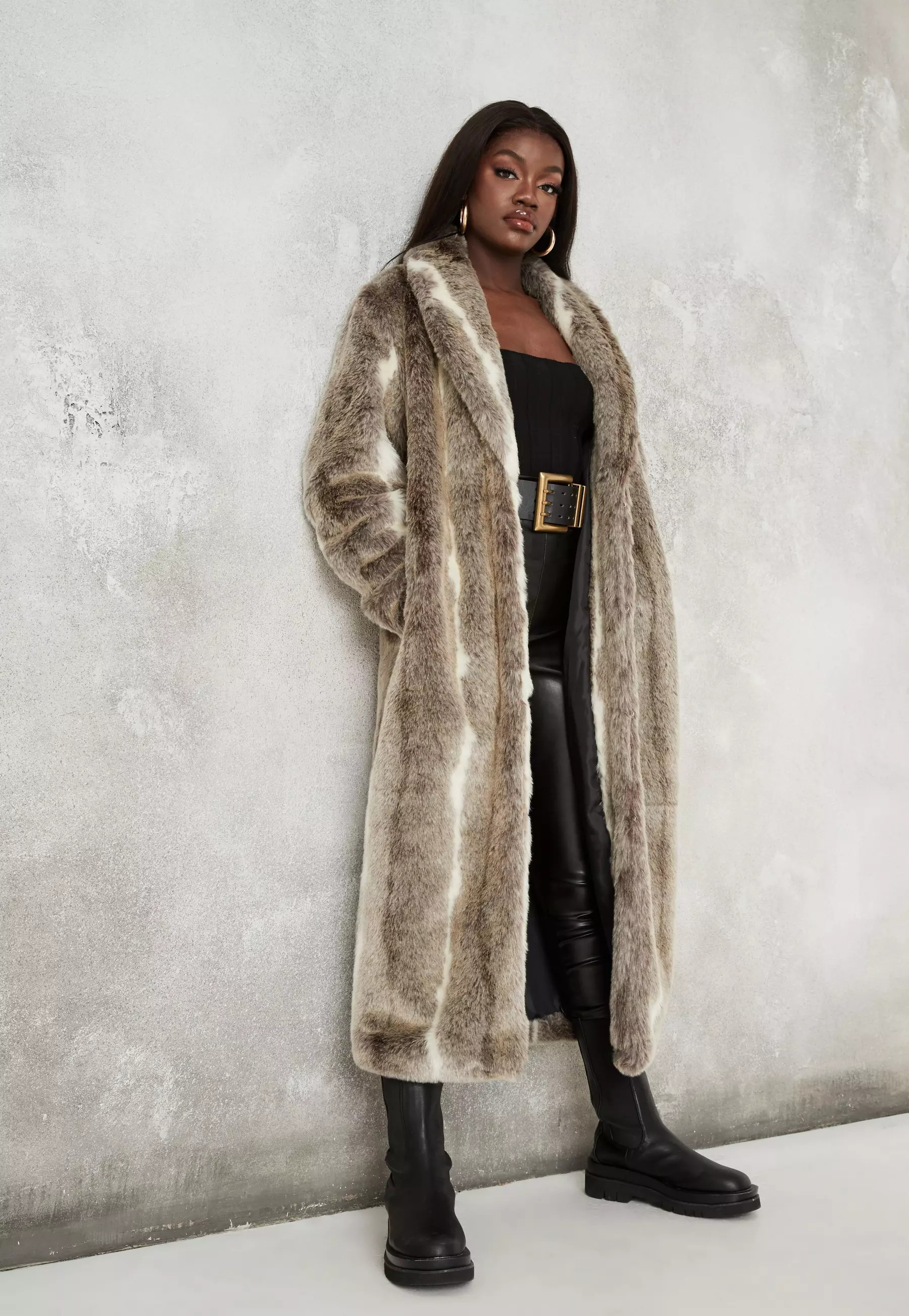 Premium Gray Faux Fur Longline Coat | Missguided (US & CA)
