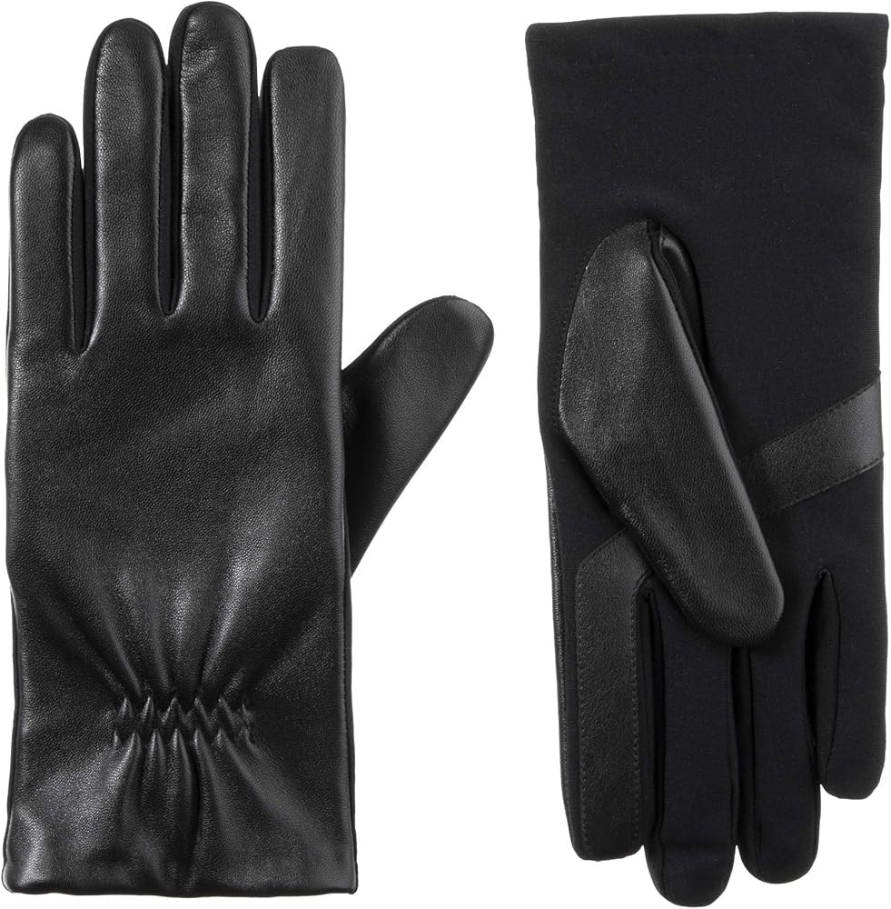 isotoner Women's Classic Stretch Leather Touchscreen Cold Weather Gloves, Fleece Lining | Amazon (US)