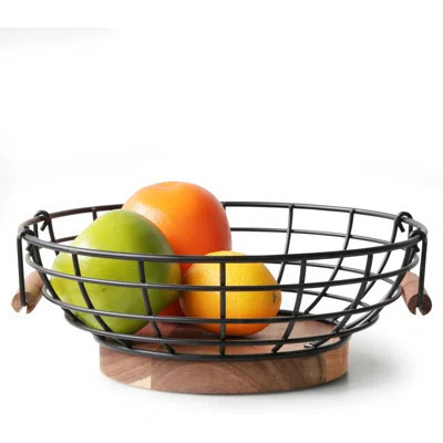 Fruit Basket,Black Wire Basket With Acacia Wood Base,Large Fruit Bowl For Countertop,Black Baskets For Fruits, Breads, Vegetables Storage. (10-Inch) | Wayfair North America