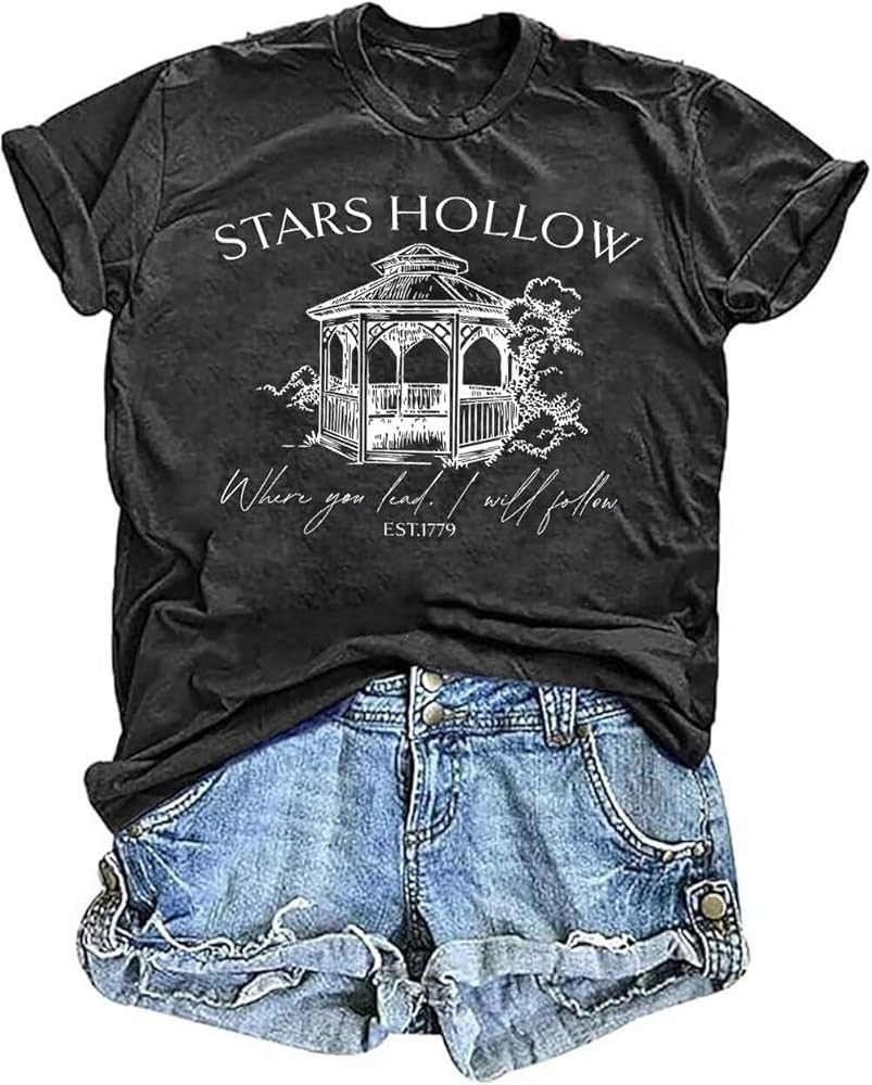 Stars Hollow T Shirt for Women Halloween Cute Fall Shirt Funny Print Letter Autumn Festival Short... | Amazon (US)