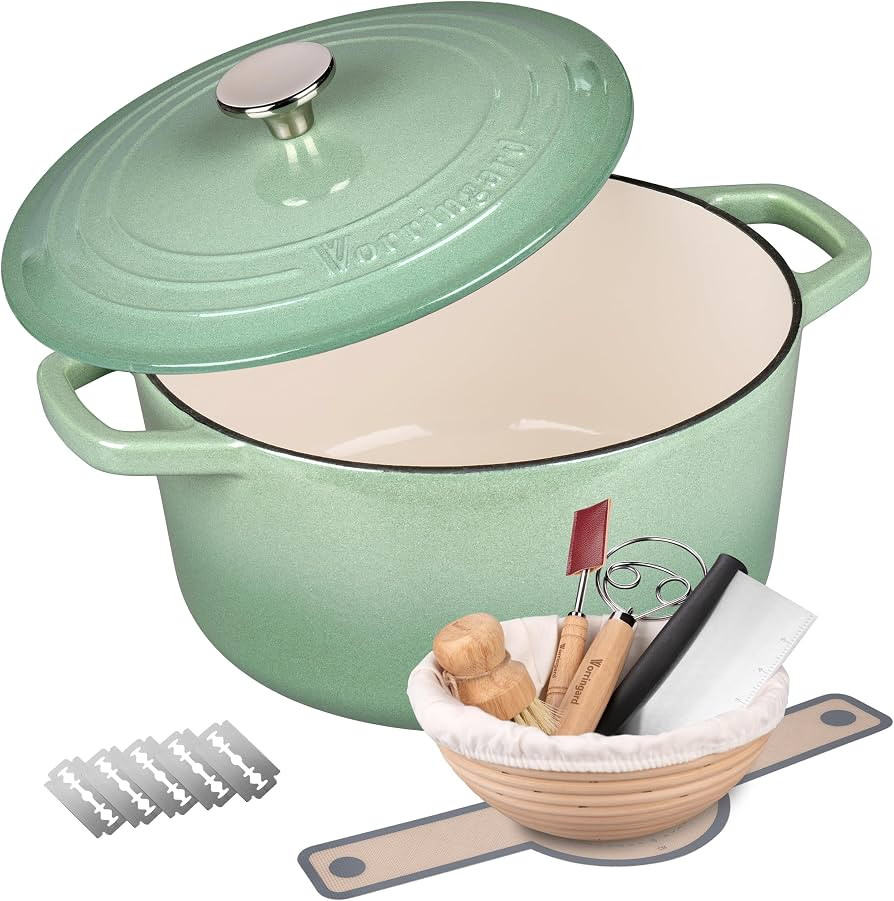 VORRINGARD Enameled Cast Iron Dutch Oven Pot with Lid, for Bread Baking, Round Bread Oven- includ... | Amazon (US)