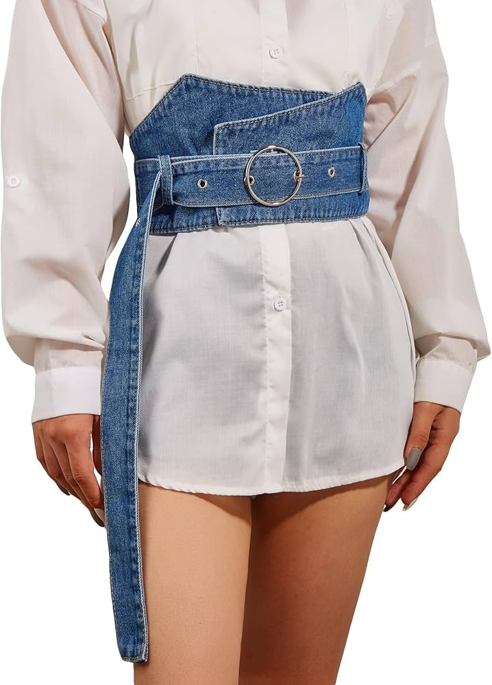 Verdusa Women's Denim Wide Belts Buckle Wrap Waist Cinch Corset Belt | Amazon (US)