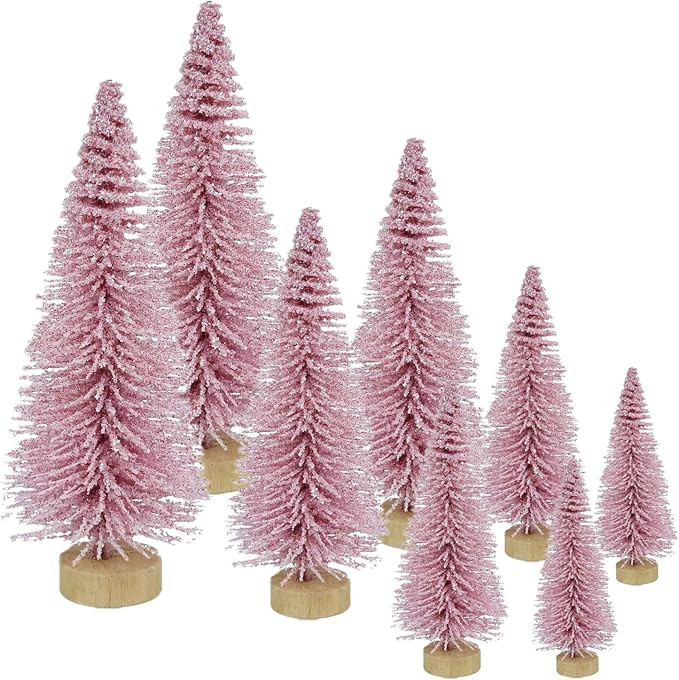 8 Pcs Artificial Mini Christmas Trees, Miniature Pine Trees Sisal Trees with Wood Base Tabletop C... | Amazon (US)