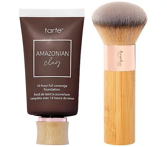 tarte Amazonian Clay 16-Hr Full Coverage Foundation with Brush | QVC