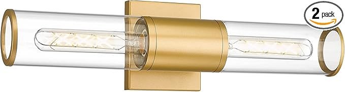 METWET Gold Bathroom Light Fixtures, 2 Light Vanity Lights Over Mirror with Clear Glass Shade, Up... | Amazon (US)
