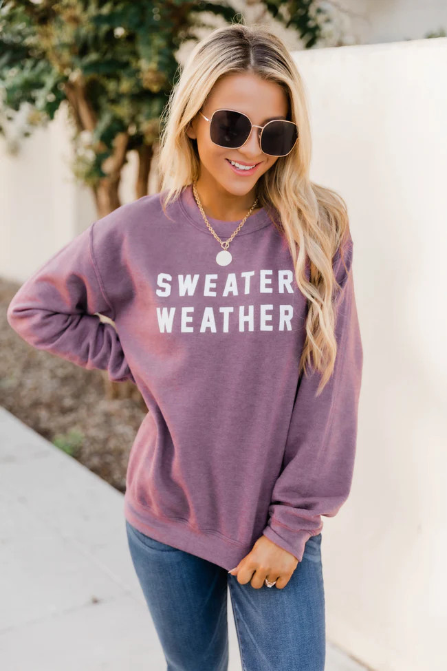 Sweater Weather Dark Maroon Graphic Sweatshirt | Pink Lily