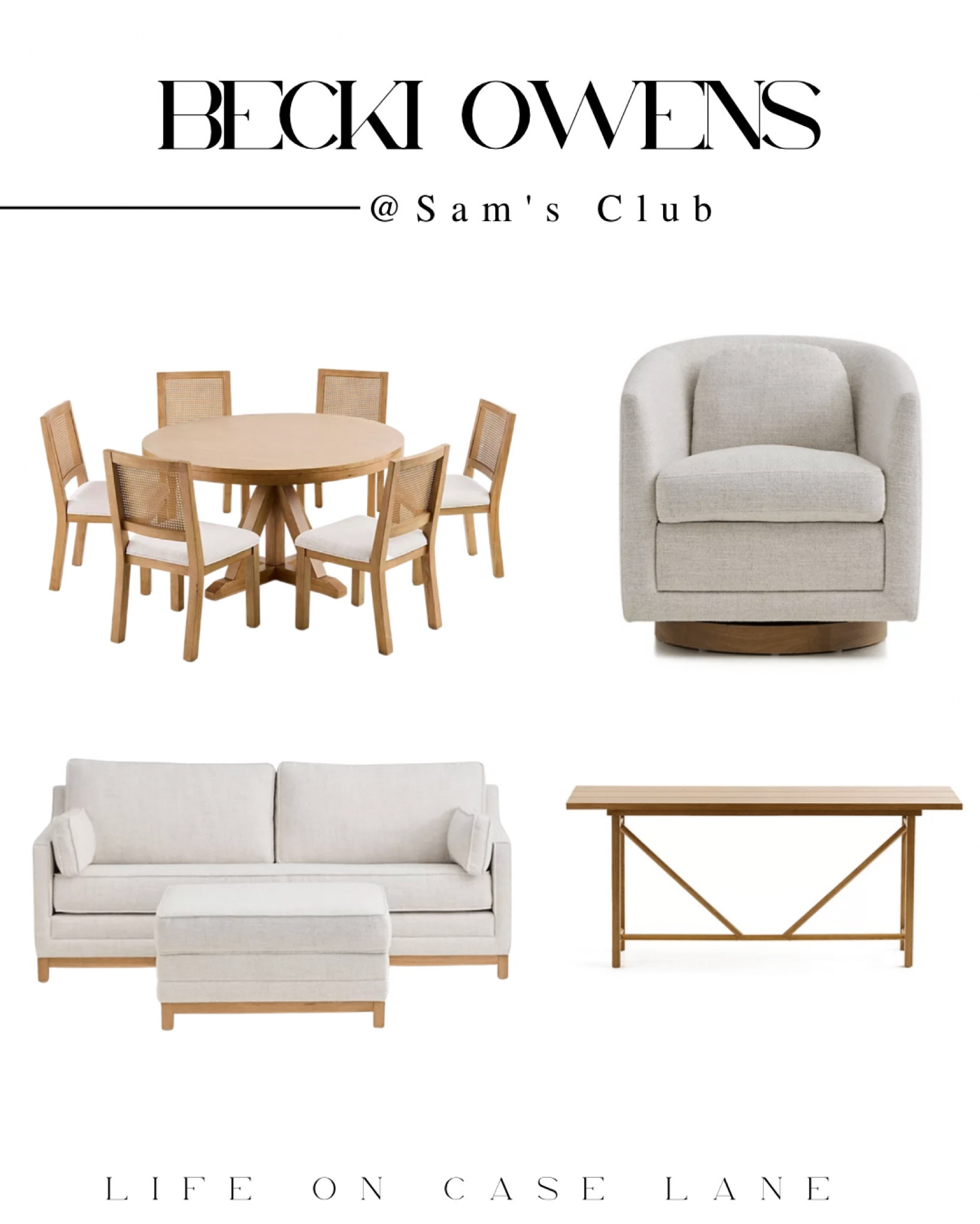 Becki owens collaboration at Sam’s club. Affordable sofa, console table, accent chair, round dining table with chairs  

#LTKhome