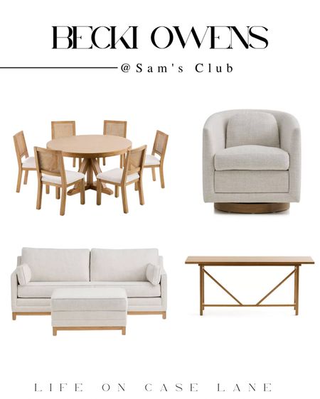 Becki owens collaboration at Sam’s club. Affordable sofa, console table, accent chair, round dining table with chairs  

#LTKhome