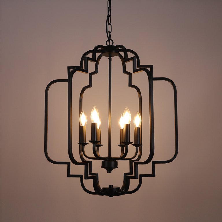 6 Lights Modern Farmhouse Chandelier Rustic Orb Lantern Metal Pendant Lighting Black for Dining R... | Walmart (US)