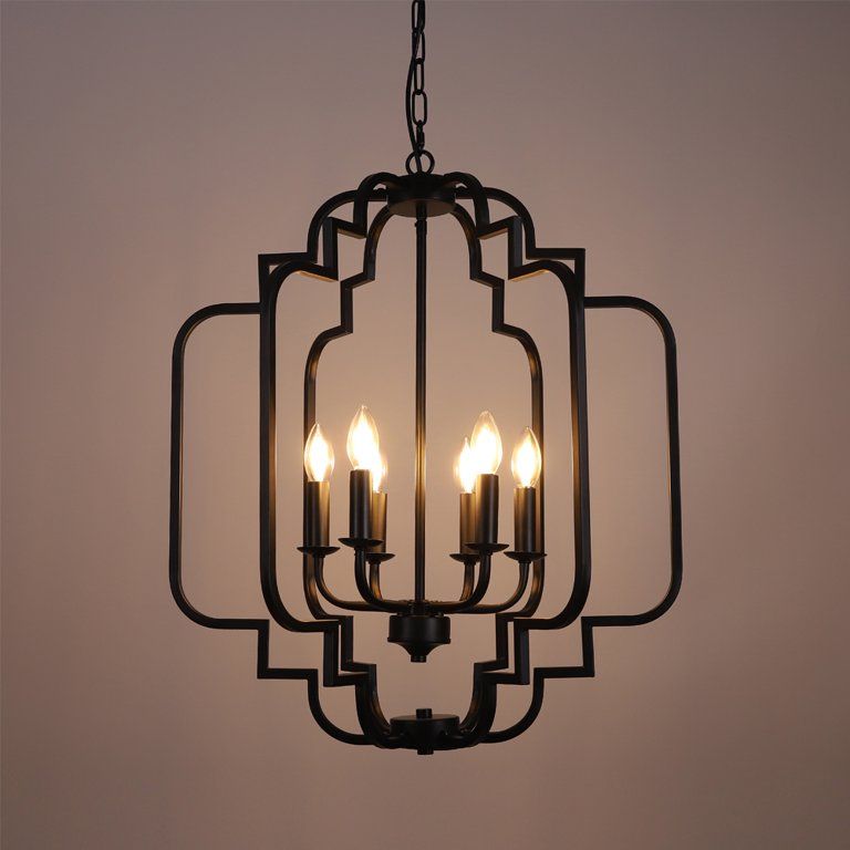 6 Lights Modern Farmhouse Chandelier Rustic Orb Lantern Metal Pendant Lighting Black for Dining R... | Walmart (US)