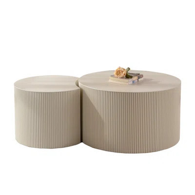 Round Coffee Table With Handcrafted Relief, Sturdy Wooden Pedestal, And Unique Olive-shaped Design For Living Room DÃ©cor | Wayfair North America