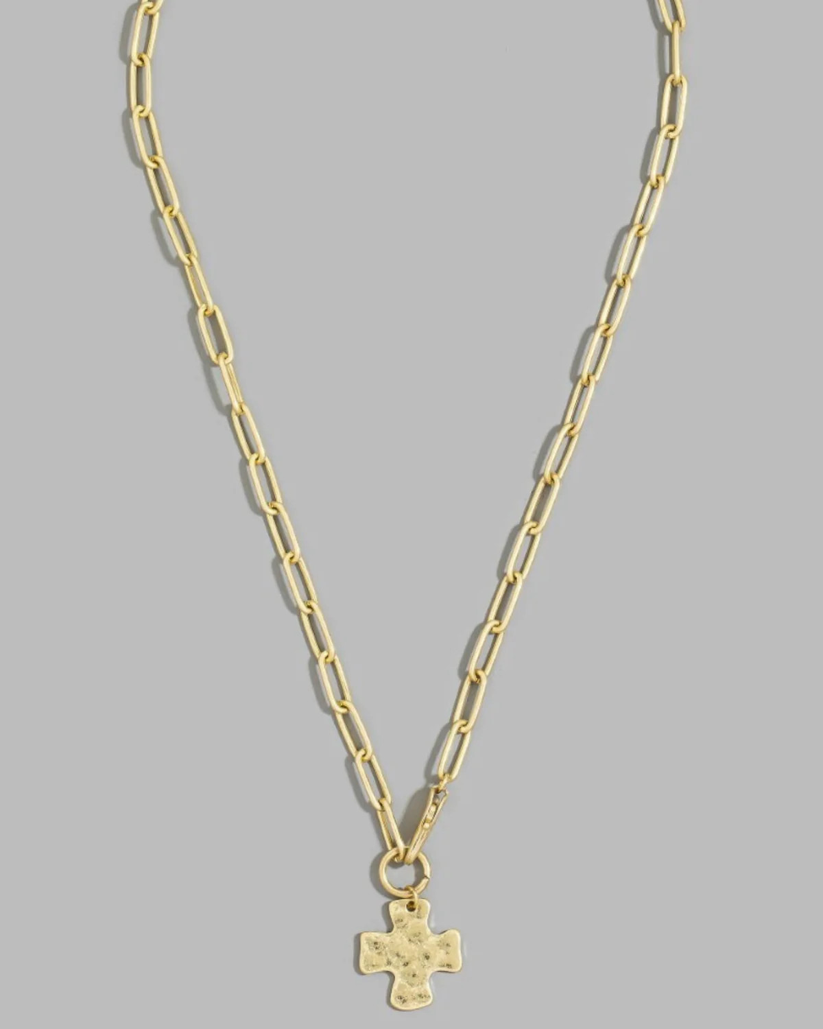 Hammered Cross Pendant Paperclip Chain Necklace | Kaleidoscope Living | Kaleidoscope Living