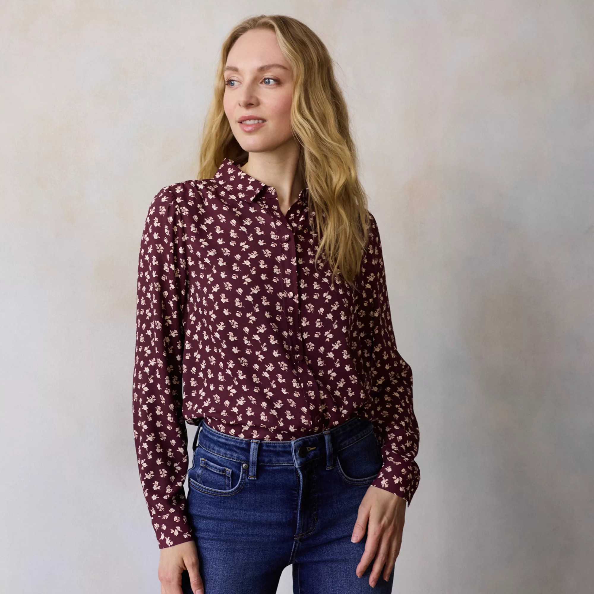 Women's LC Lauren Conrad Collared Button-Front Shirt With Ruffle | Kohl's