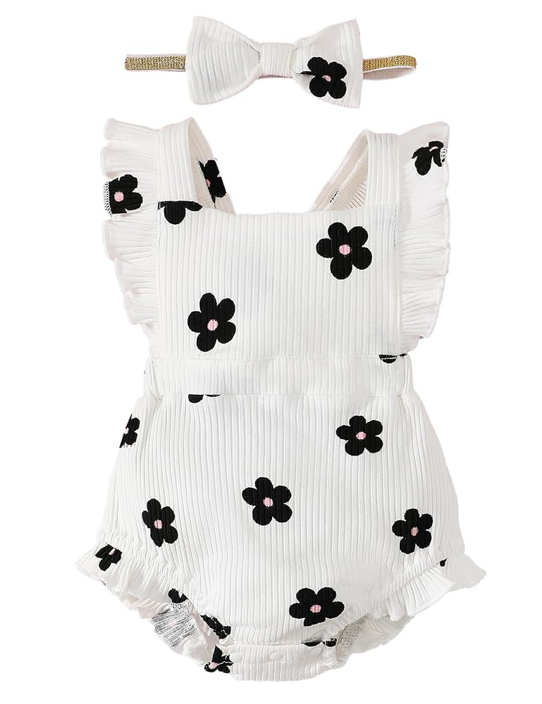 Fullfamous Baby Girl Ruffled Jumpsuit and Headband Set | Amazon (US)