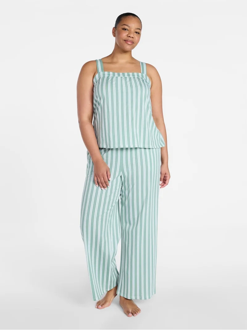 Joyspun Women's Wide Strap Cotton Tank Top and Pants Pajama Set, 2-Piece, Sizes XS-3X | Walmart (US)