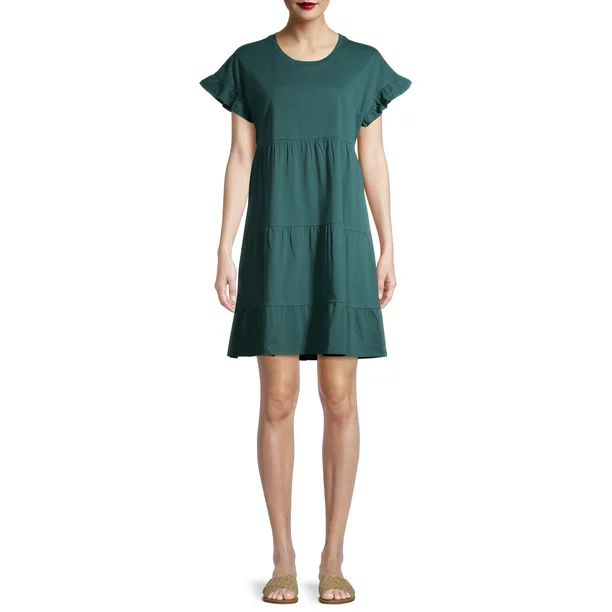 Time and Tru Women's Flutter Tiered Dress | Walmart (US)