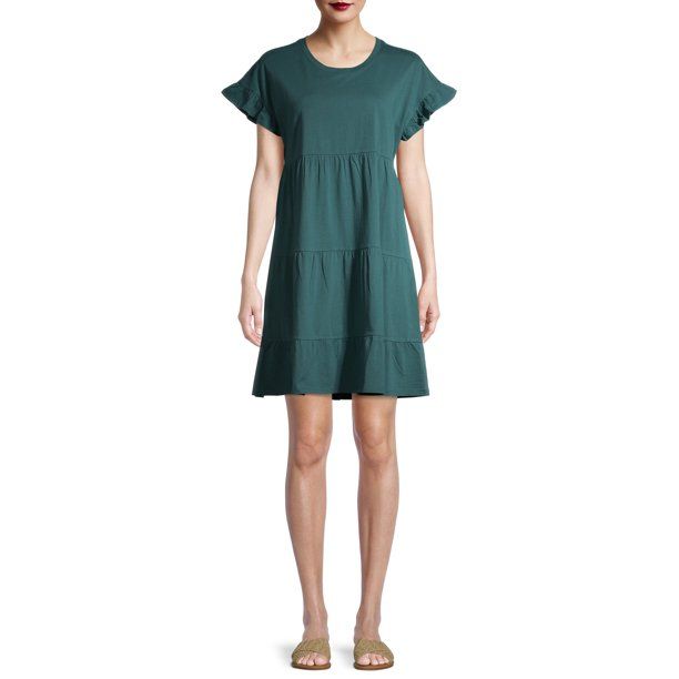 Time and Tru Women's Flutter Tiered Dress | Walmart (US)