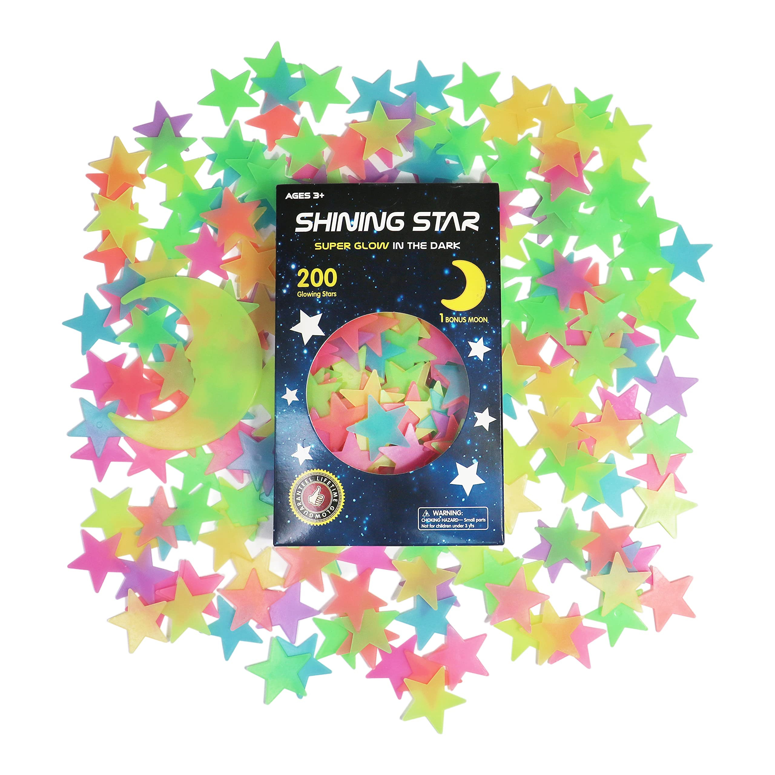 Glow in The Dark Stars and Moon Stickers for Ceiling - 200pcs 3D Luminous Adhesive Stars Create R... | Amazon (US)