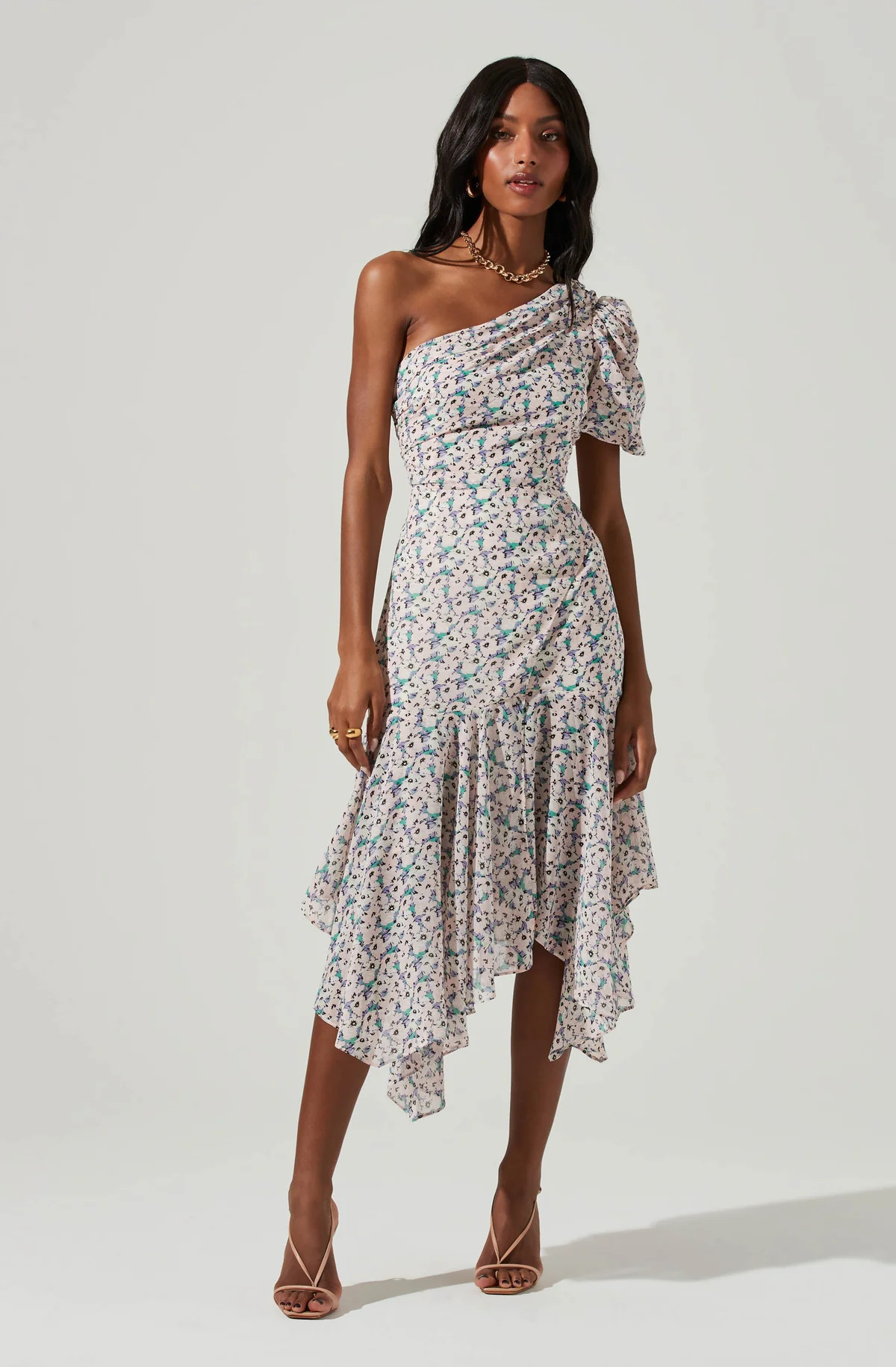 Santorini Floral One Shoulder Midi Dress | ASTR The Label (US)
