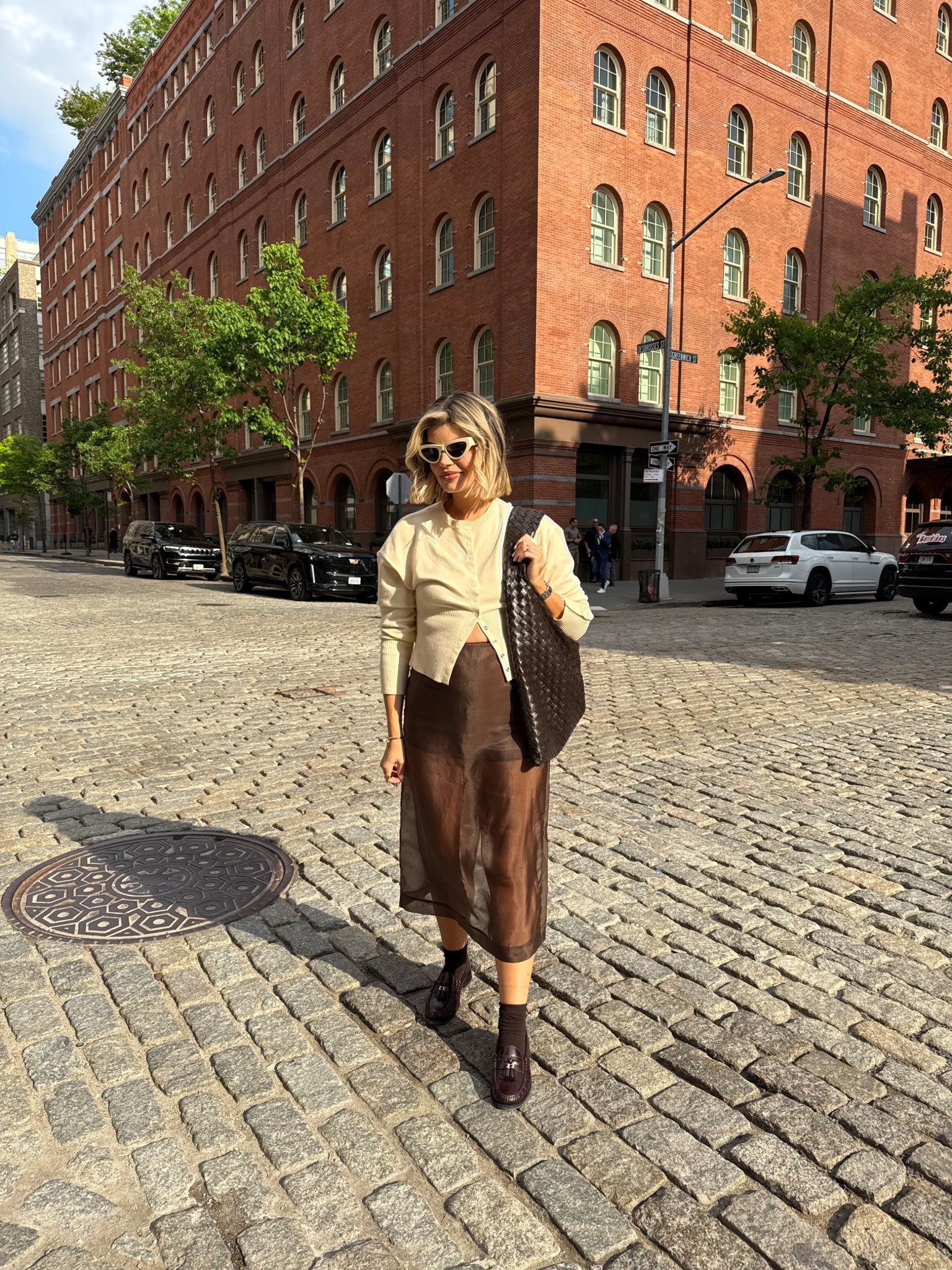 Office to Event Fit: Butter yellow cardigan is Lioness (size M, I would say it runs TTS or slightly big, I’m 5.5 months pregnant). Love this brand, I think they’re killing it, so cute and affordable. 
- Skirt is Frankie Shop (runs TTS, im wearing large to fit the bump) 
- Sunnies and Bag are Bottega 
- Loafers are pre-loved Celine from Vestiaire Collective 
- Socks are Calzedonia (the best cashmere sock blend, so think and comfy, also super affordable) 

#LTKSeasonal #LTKBump #LTKWorkwear