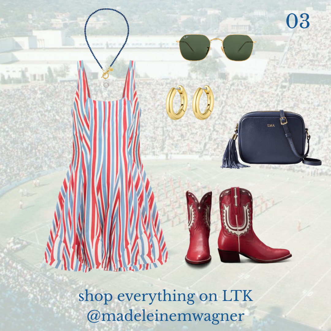 SMU boulevard style guide 03 | red white and blue outfit, Tuckernuck, preppy football game outfit, SMU tailgate outfit, cowboy boots outfit, southern style, patriotic gameday look, fall college outfit, cute football game outfit, tailgate ready 

 #LTKSeasonal #LTKFindsUnder100 #LTKStyleTip