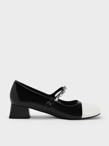 Black Beaded Chain-Link Mary Janes | CHARLES & KEITH | Charles & Keith US