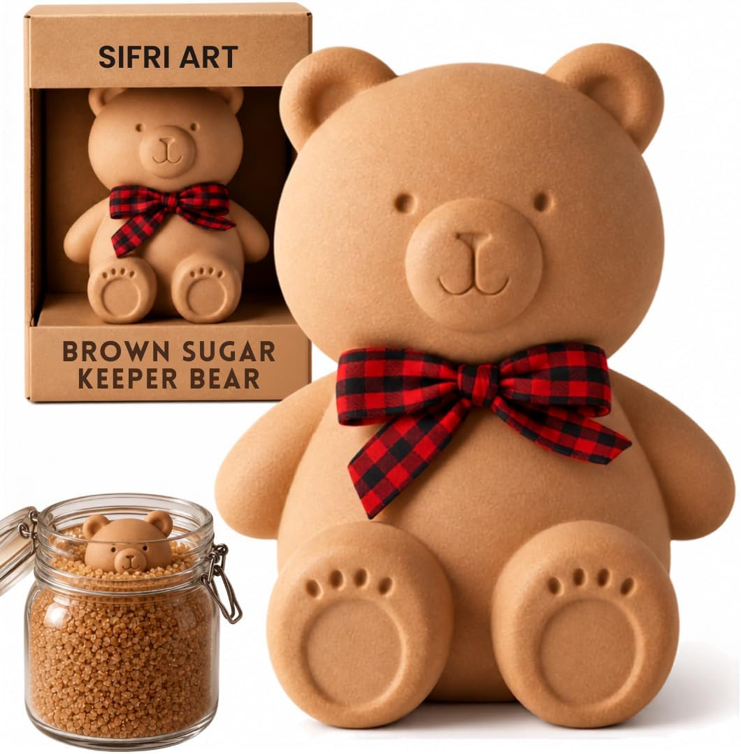 Brown Sugar Bear Keeper – 3D Terracotta Clay Sugar Saver Softener, Reusable Moisture Stone for Brown Sugar, Cookies, Marshmallows, Herbs, Baking & Kitchen Storage | Amazon (US)