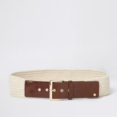 Cream woven knit buckle waist belt | River Island (UK & IE)