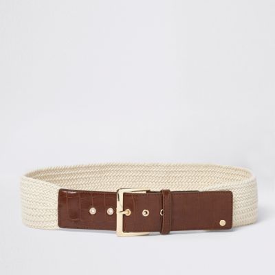 Cream woven knit buckle waist belt | River Island (UK & IE)