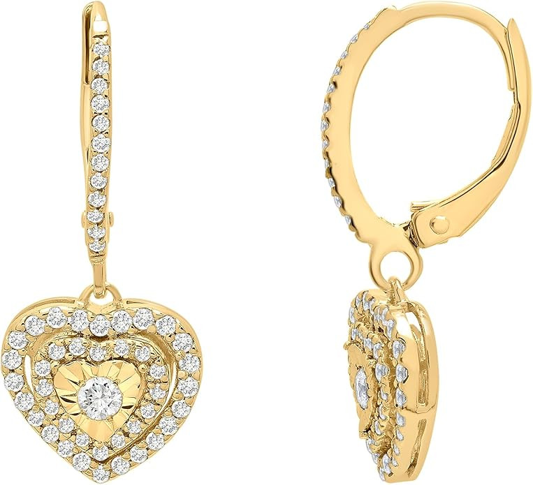 Timeless Love Heart Dangle Earrings for Women, 1/2 CTTW Diamond Heart Earrings Sterling Silver wi... | Amazon (US)