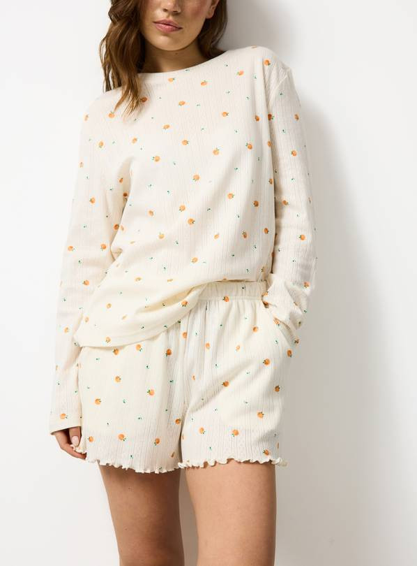 Cream Orange Print Pointelle Co-ord Pyjama Shorts L | Tu Clothing