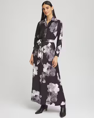 Women's Floral Print Maxi Shirt Dress in Black size 16/18 | Chico's | Chico's