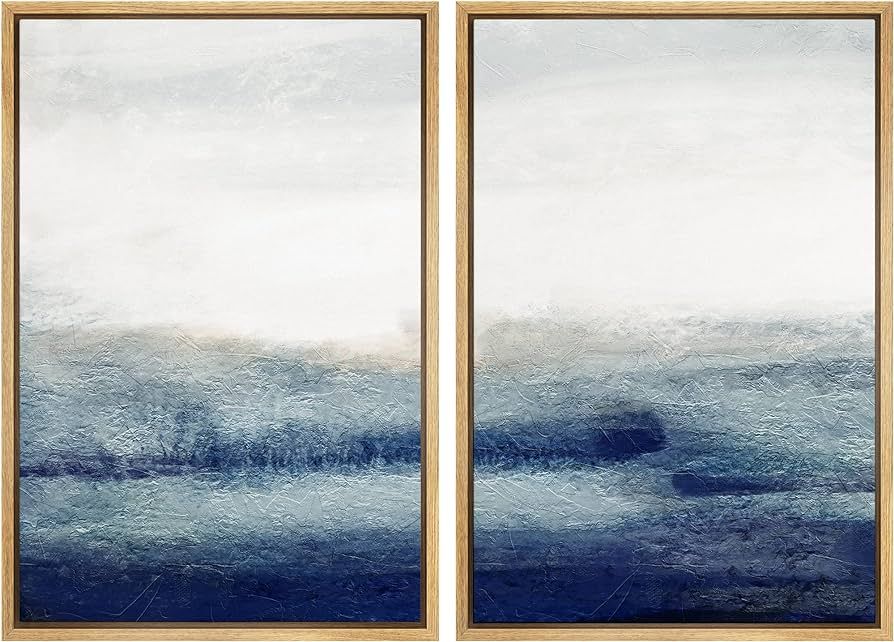 SIGNWIN Framed Canvas Print Wall Art Set Blue White Pastel Grunge Landscape Abstract Shapes Illus... | Amazon (US)