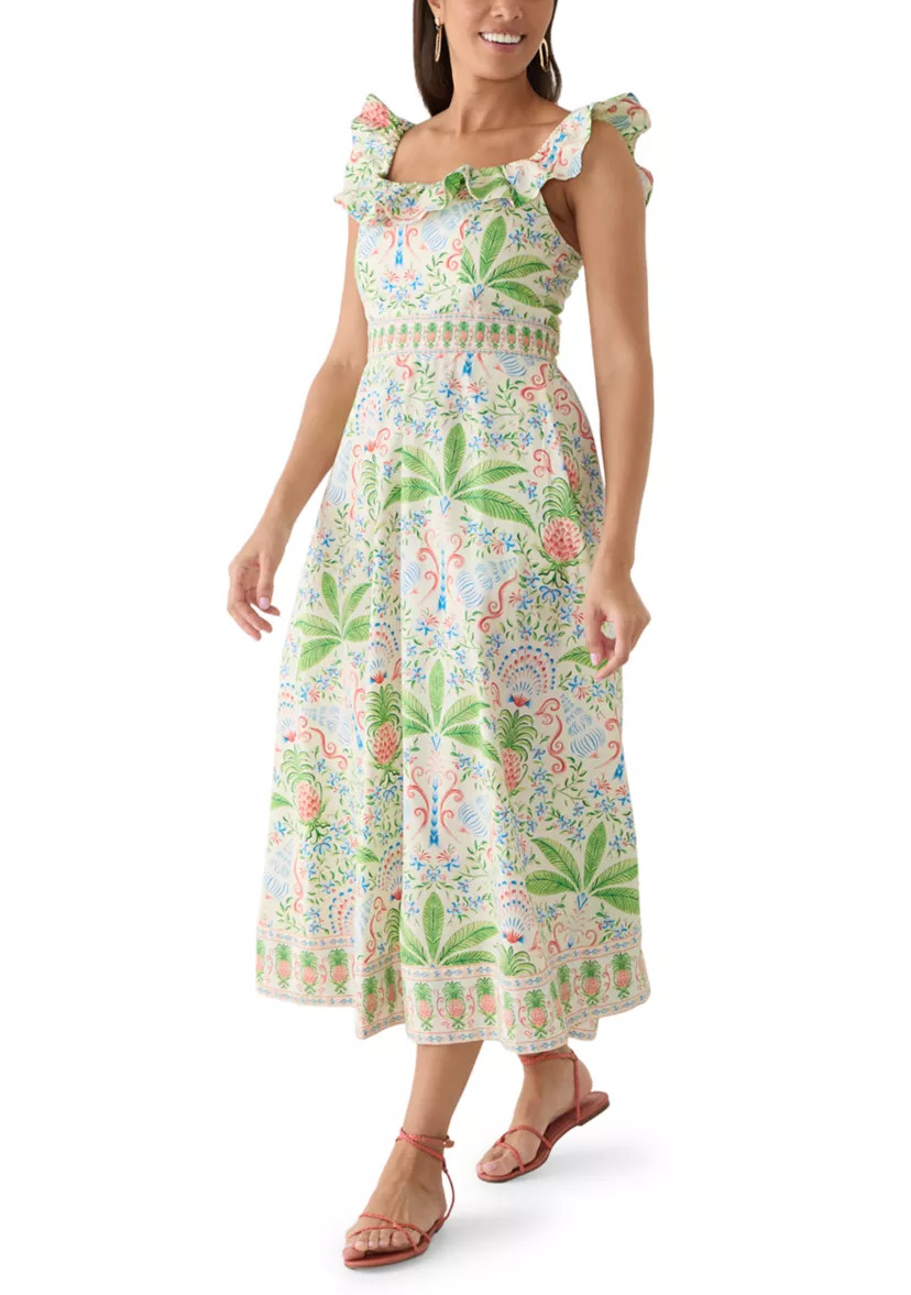 Women's Sleeveless Frill Print Midi Dress | Belk