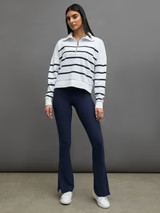 BRETON STRIPE FRENCH TERRY 1/2 ZIP -  WHITE/ NAVY | Carbon38