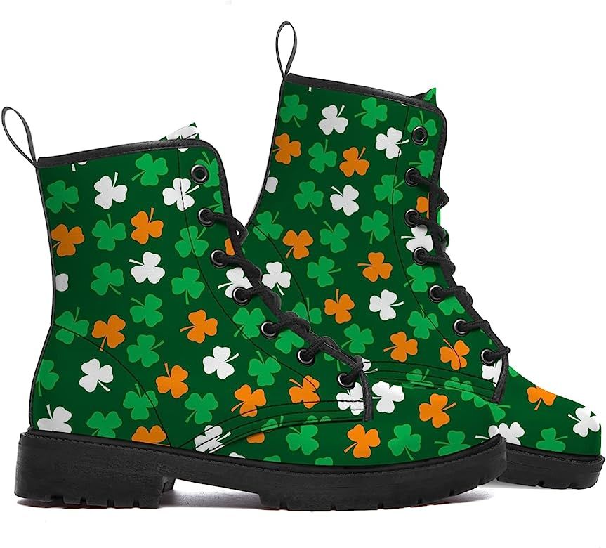 ADIGOW Shamrock Boots Womens Mens Combat Boots St Patricks Day Boots Work Vegan Leather Ankle Bootie | Amazon (US)