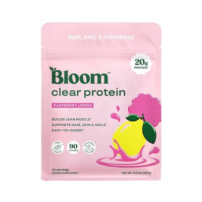 BLOOM NUTRITION Clear Protein Powder - Raspberry Lemon - 9.07oz: 20g Protein, Whey Isolate, Collagen | Target