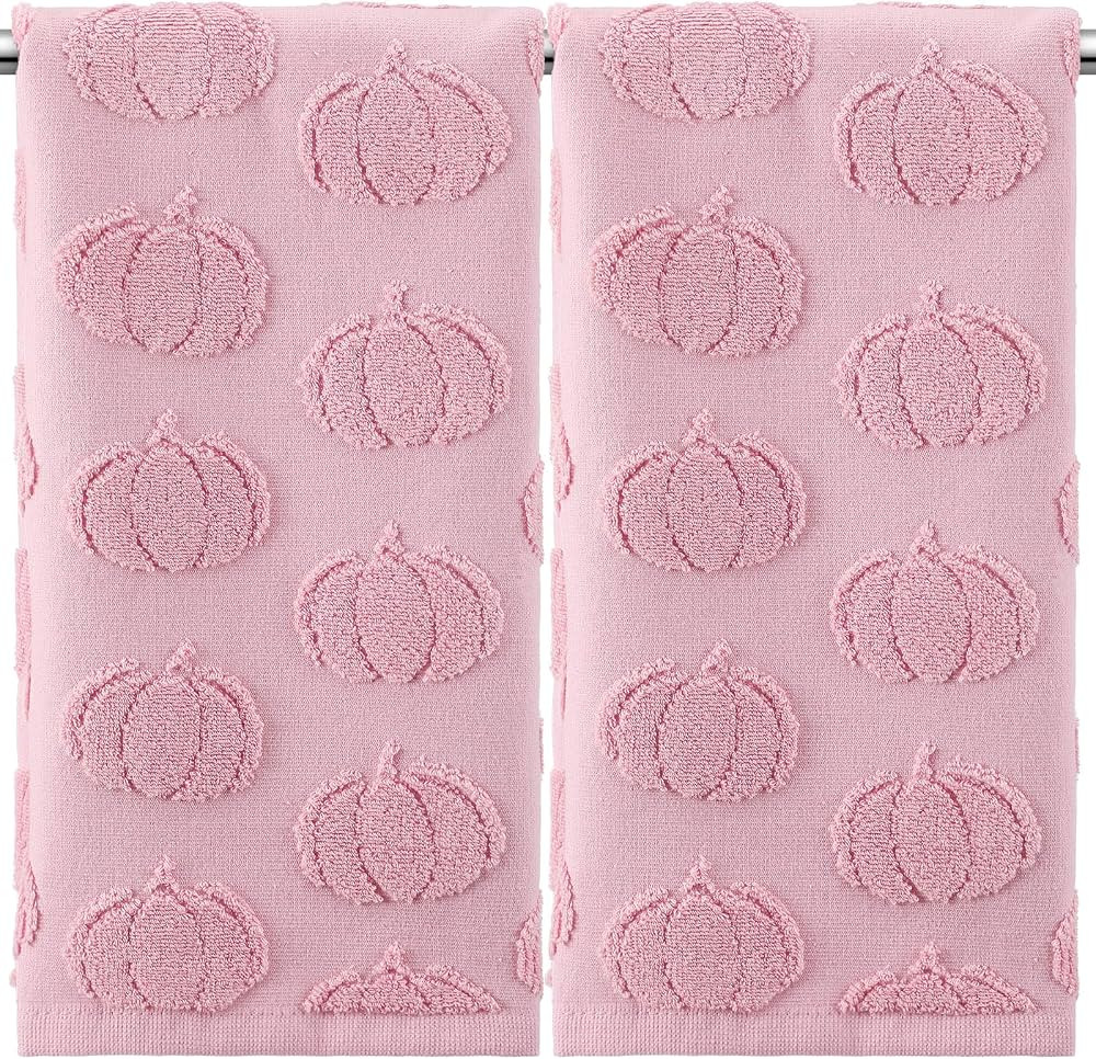 Mindsoft 2 Pcs Fall Hand Towels 3D Pumpkin Jacquard,Pink | Amazon (US)