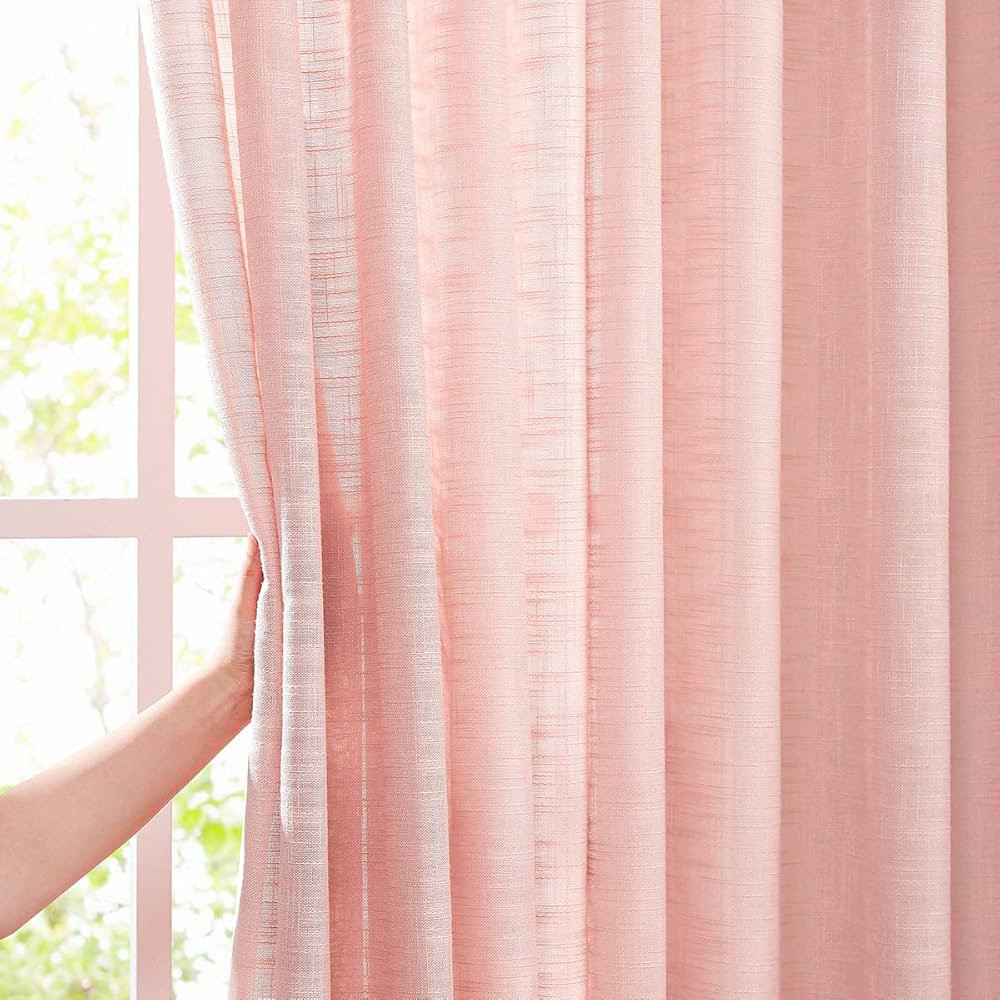 FMFUNCTEX Linen Semi Sheer Curtains for Bedroom, Blush Pink Curtains 84 Inches Long for Living Ro... | Amazon (US)