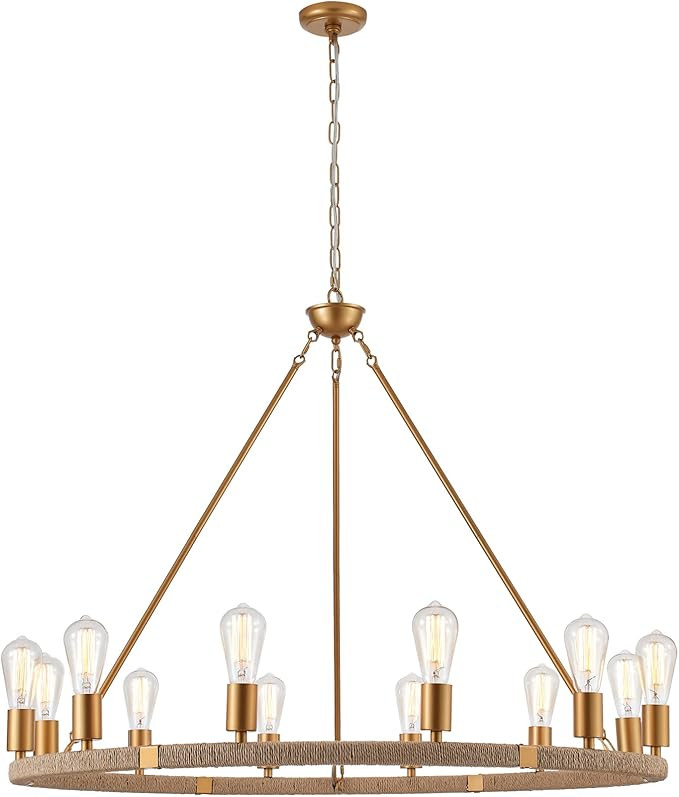 12-Lights Wagon Wheel Chandelier Bohemia Hand Woven Rattan Chandelier Farmhouse Large Pendant Lig... | Amazon (US)