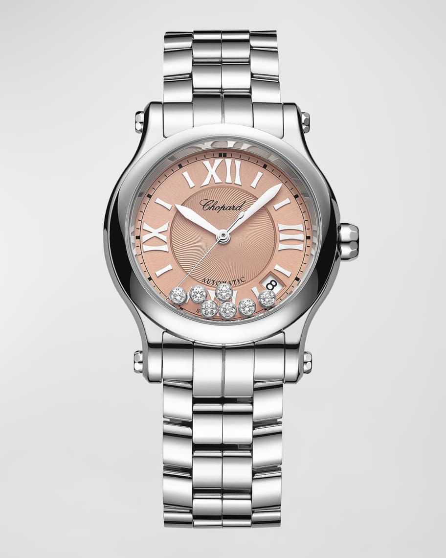 Chopard Happy Sport 36mm Stainless Steel Diamond & Pink Dial Watch | Neiman Marcus