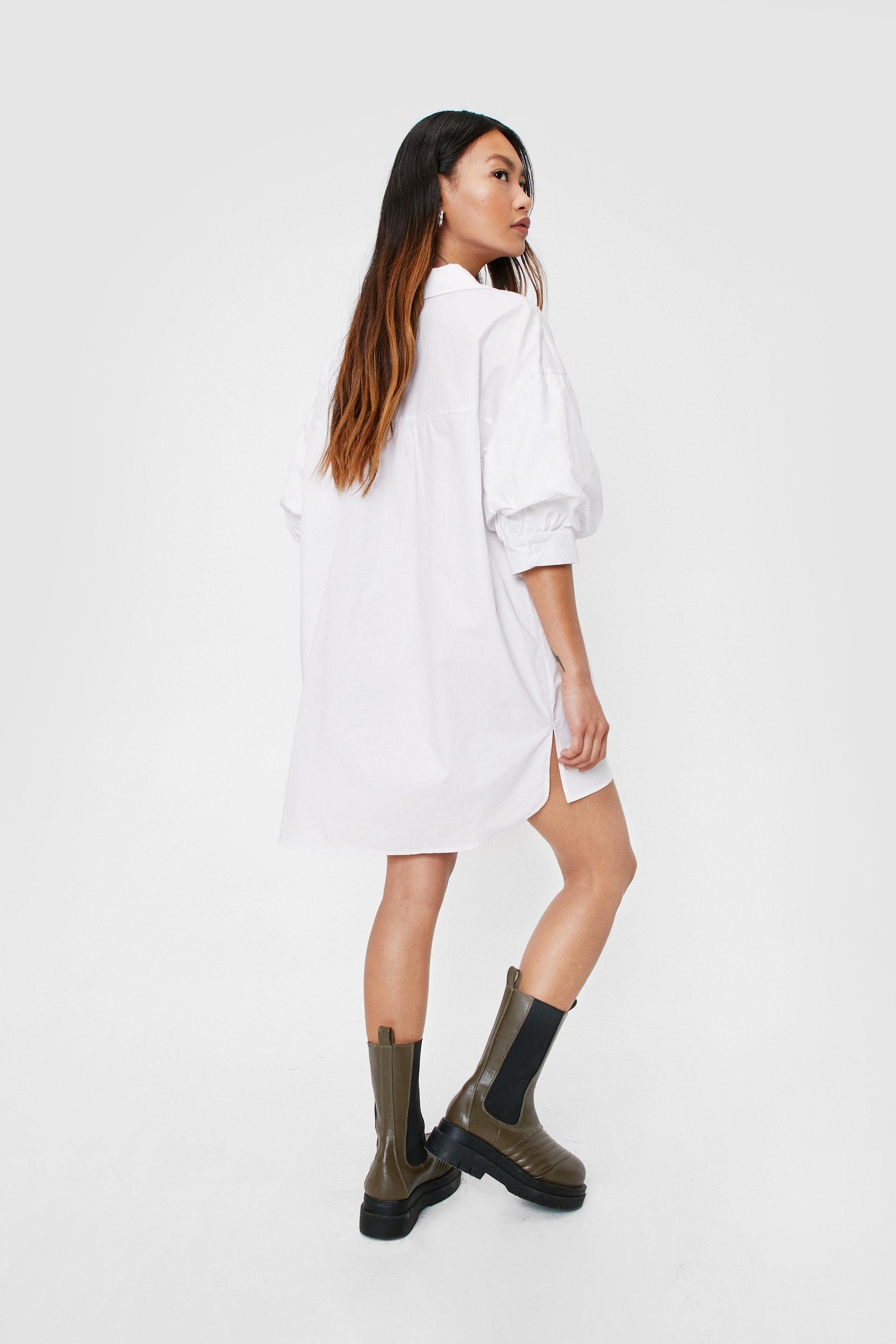 Petite Puff Sleeve Mini Shirt Dress | Nasty Gal (US)