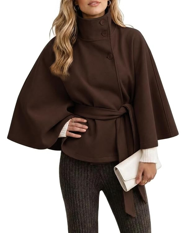 Wool Cape Coat Fall Winter Ponchos Cropped Peacoat Wrap Jackets | Amazon (US)