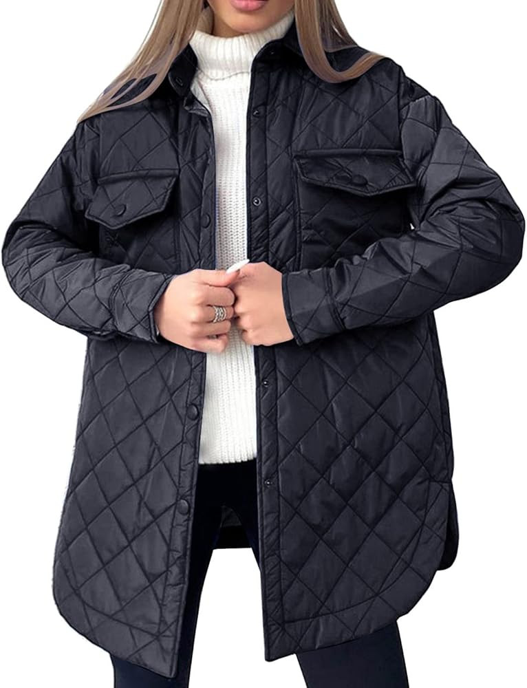 Arssm Womens Lightweight Quilted Jacket Single-Breasted Belted Stand Collar Long Sleeve Warm Oversiz | Amazon (US)